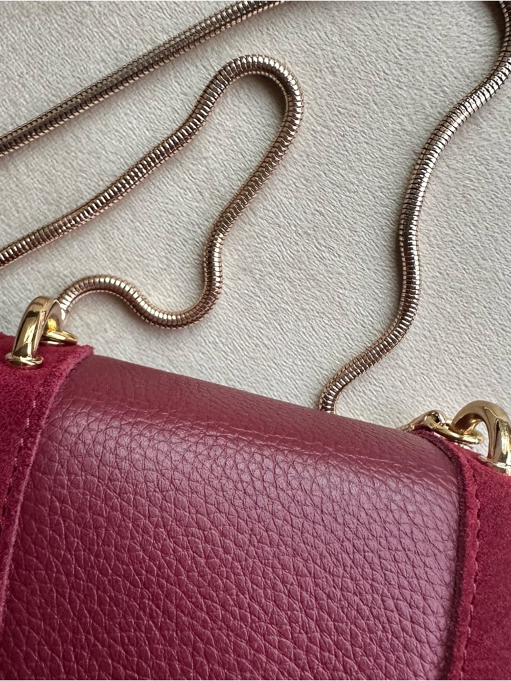 Clove + Revel Genuine Leather Crossbody Bag | Suede Detail Gold Lock Mini Bag - Picture 2 of 16